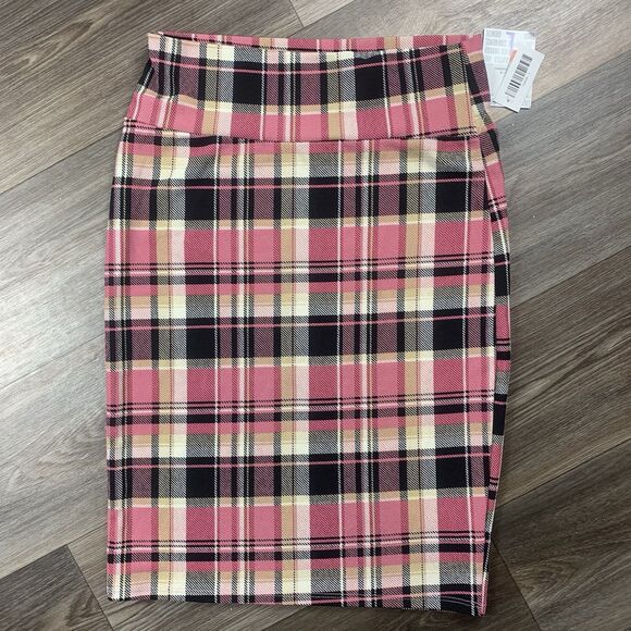 LuLaRoe Cassie Skirt Pink Plaid Size Large New - Picture 1 of 4